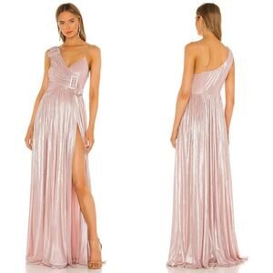 Retrofete Natalie Gown Metallic Buckle Evening Maxi Baby Pink NWT Large